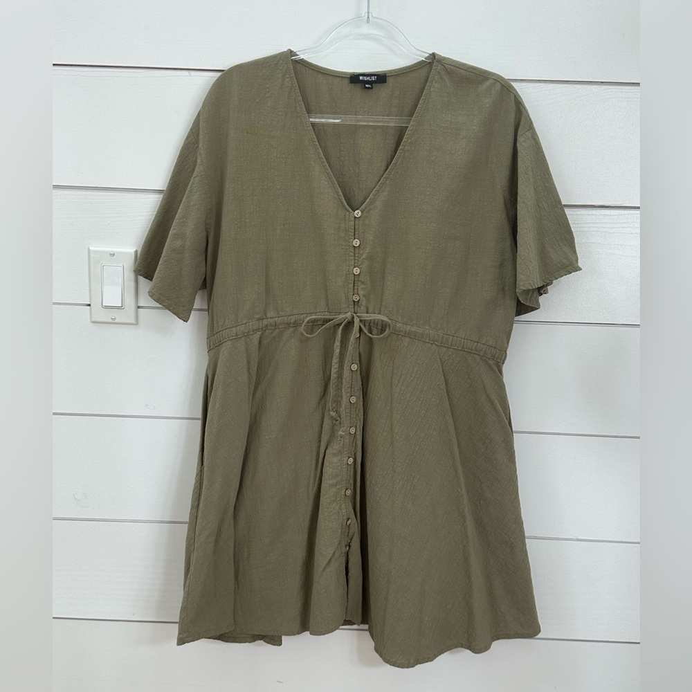 Wishlist sage green button up dress with tie waist